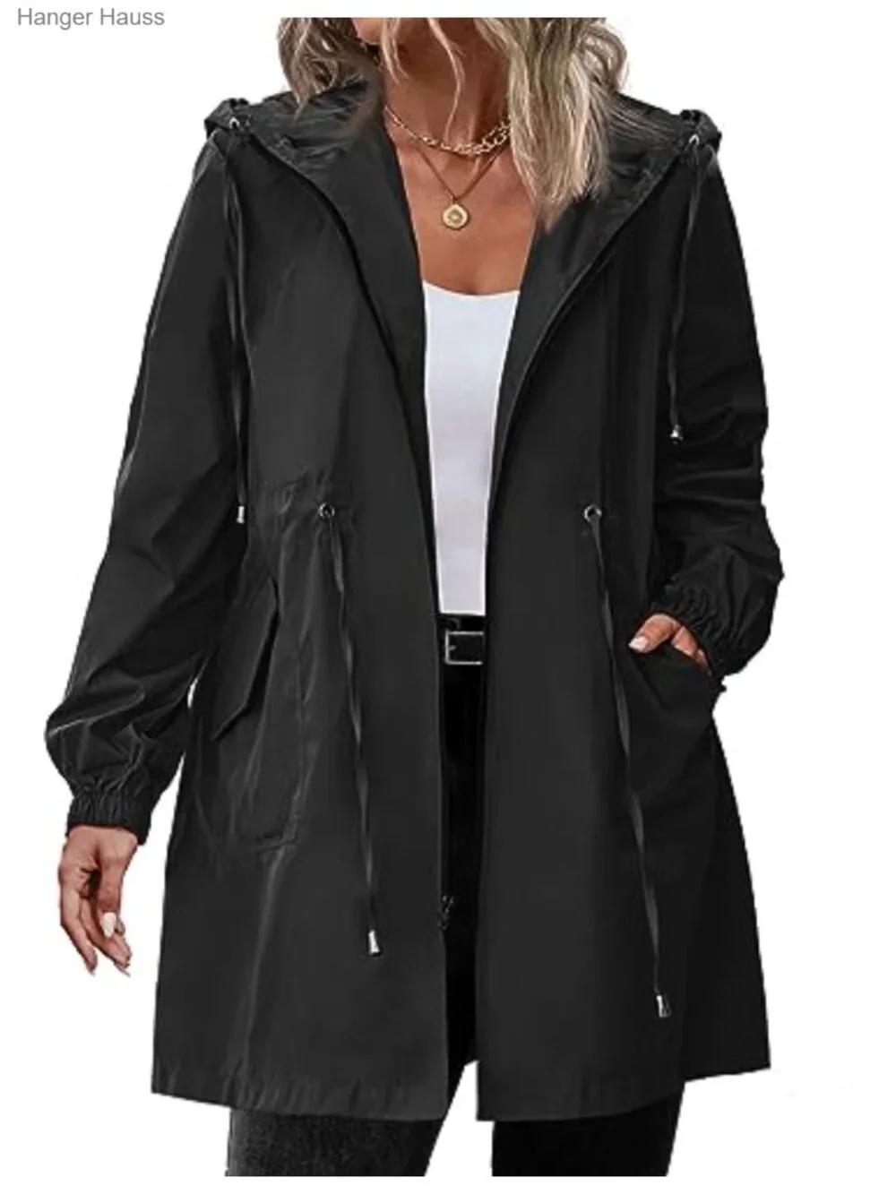 Women's Waterproof Raincoat Lightweight Long Trench Jacket Hooded Packable